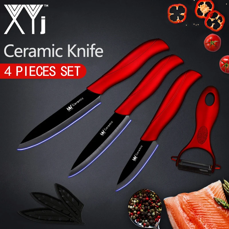XYj кухонный нож керамический нож набор аксессуаров для приготовления пищи " 4" " дюймов белый и черный нож для очистки овощей и фруктов кухонные инструменты - Цвет: Red H Black Blade