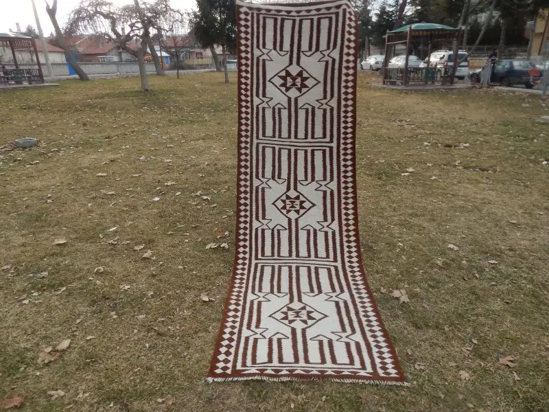 Mid Century большой ковер бегун 3'5'' X 10'11''