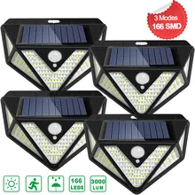 

166 LEDs Solar Lights Outdoor LED Solar Light with PIR Motion Sensor Street Light Waterproof Wall Lamps for Garden Decoration