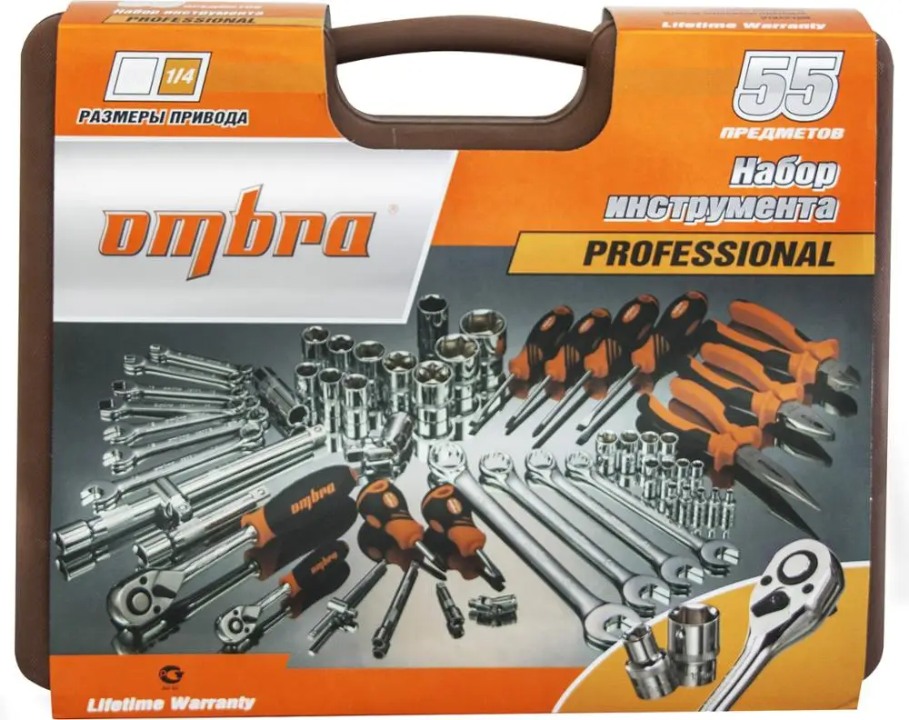 Универсальный набор инструмента Ombra OMT55S, 1/4", 1/2"DR, 55 предметов