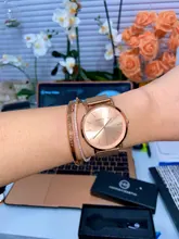 La Rosa Oro 1 Set pulsera reloj del cuarzo de Japón creativo diseño impermeable de malla de acero inoxidable relojes reloj femenino