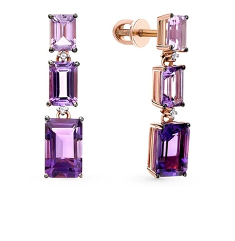 

Gold earrings with amethyst and diamonds sunlight sample 585