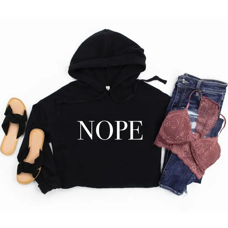 Sugarbaby Crop Hoodie Fashion Nope Cropped Hoody Spring Autumn Fashion Women Cotton Crop Tops Casual Outfits Drop Ship ogkb hot sale autumn winter 2 pcs suit new 3d printing color splash paint harajuku hoodie and jogger pants plus size drop ship