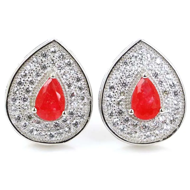 15x12mm Jazaz 3.5g Real Red Ruby Created Paris Blue Topaz Tanzanite CZ Daily Wear 925 Solid Sterling Silver Stud Earrings | Украшения и