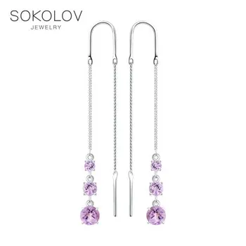 

Drop Earrings with stones SOKOLOV from silver with amethysts, fashion jewelry, 925, women's/men's, male/female, long earrings, women's male