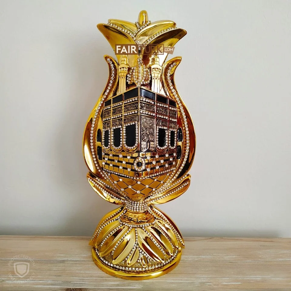 

Tulip Design Kaaba Graved Islamic Table Gift In Gold Color