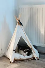 Tipi de Gato con cojín y pizarra para perros, carpa portátil para perros y casas de mascotas, tienda plegable de lona de madera para mascotas, cama para animales pequeños