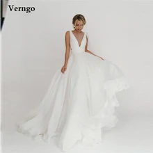 

Verngo Simple Tulle Beach Wedding Dresses For Women 2022 Scoop Neck Boho A Line Bridal Gowns Plus Size Long Formal Party Dress