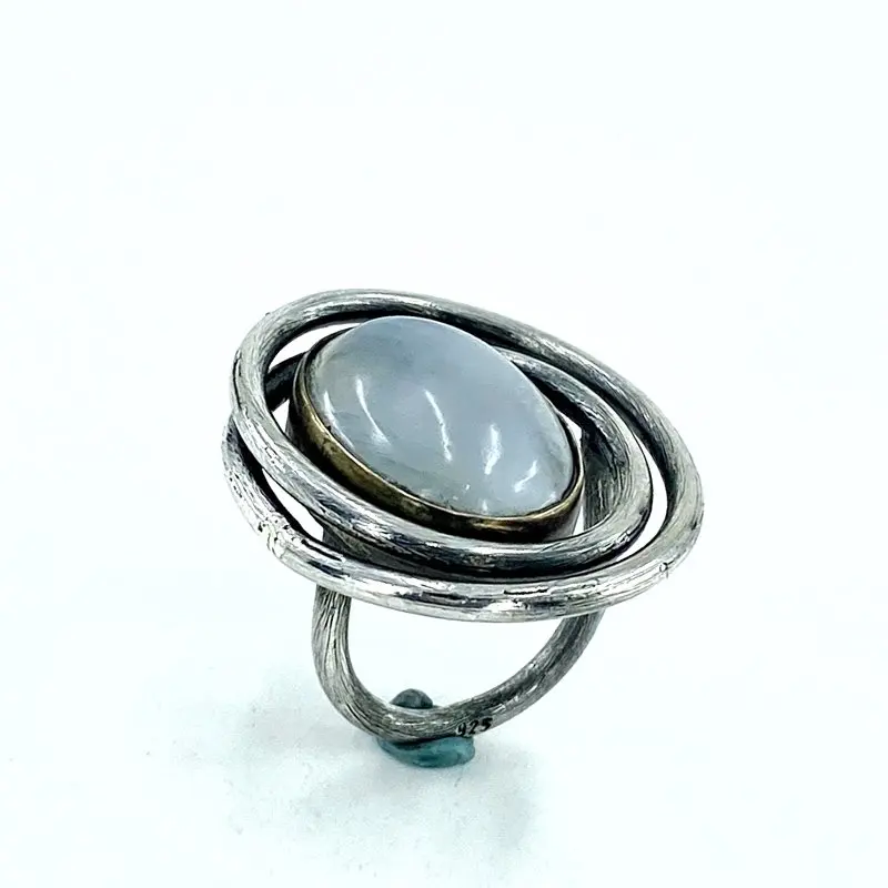 

Natural Moonstone Wire Wrap Otantil Hand Manufacture Silver Ring
