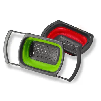 

Silicone Collapsible Over The Sink Retractable Colander With Handle Kitchen Folding Strainer Bowls Drain water filter basket