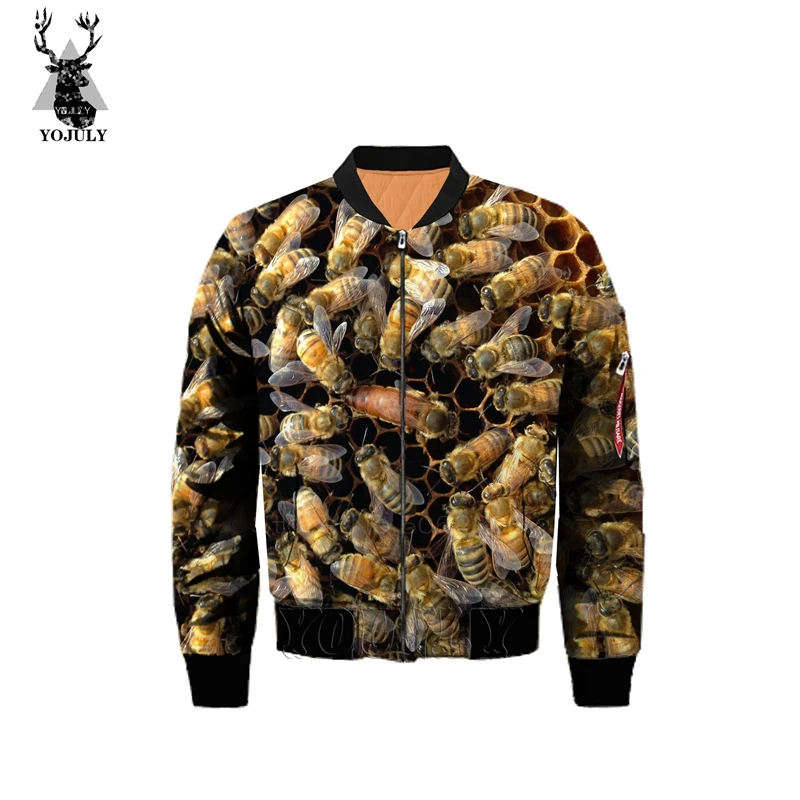 3d принт пчелиная курточка для мужчин животных off white мода утолщаются армии мужчин военная куртка Бомбер хип хоп Уличная теплая куртка J13