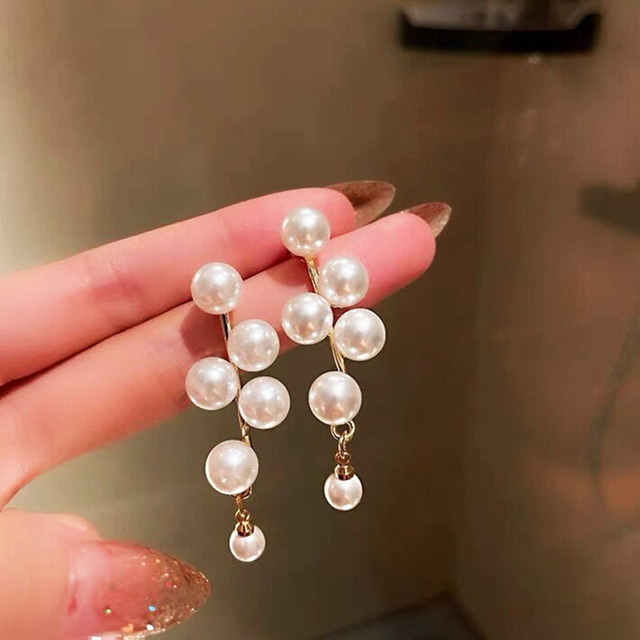 Celebrity Metal Imitaion Pearl Earrings For Women C-Shaped Crystal Geometric Drop Earring Luxury Wedding Party Jewelry