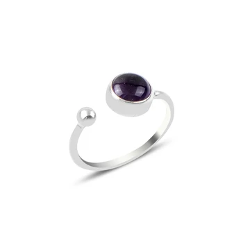 

KUTAYDAN Amethyst Cubic Zirconia Adjustable Tall Ring 925 Sterling Silver