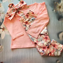 Conjunto de ropa para niñas pequeñas, Tops de manga larga con letras para recién nacidos, pantalones informales con estampado, diadema, trajes para niños pequeños