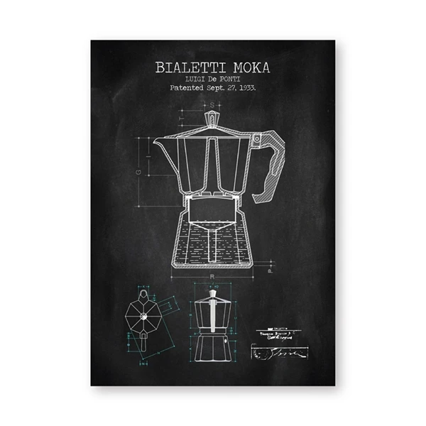 Кофейник патент плакаты и принты Bialetti Moka плакат кофе Blueprint художественное полотно картины на стену кухни декор - Цвет: PH6941