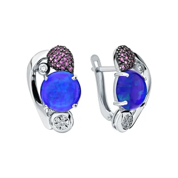 

Silver earrings with cubic zirconia and Opals synthetic sunlight sample 925