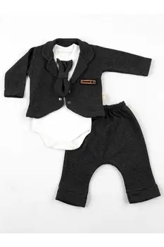 

Black Seasonal Male Baby Jacketed With Tie 3 PCs Set