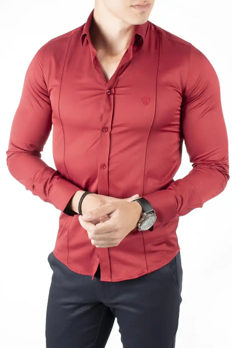 mens burgundy dress shirt slim fit