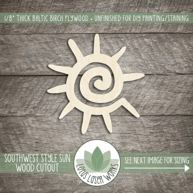 

Southwest Style Sun Cutout, Wooden Sun Shape, Blank Wood Shapes, Southwestern Style