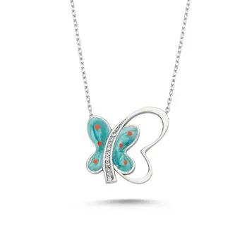 

Angemiel 925 Silver Zircon Stone Butterfly Pattern Necklace-Rose Gold Plated