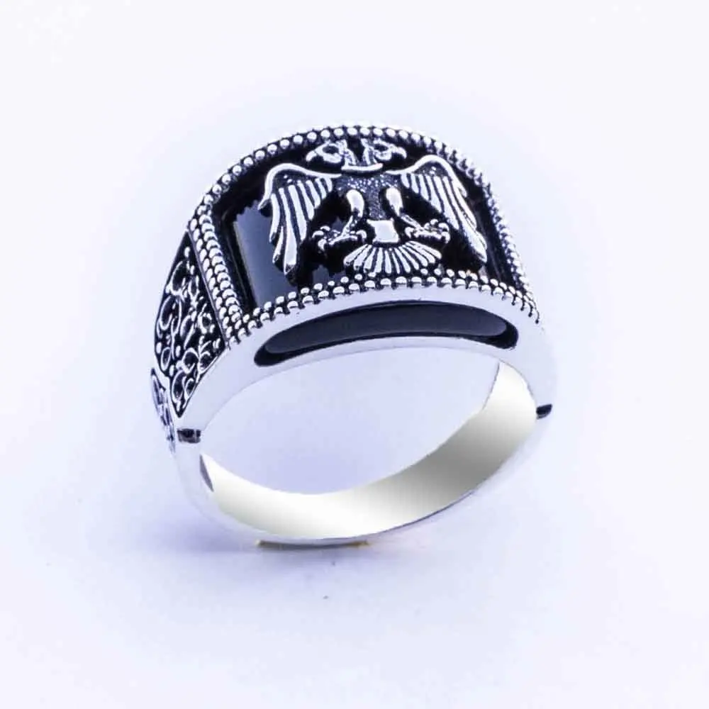Серебряное кольцо с черным ониксом Seljuk Eagle