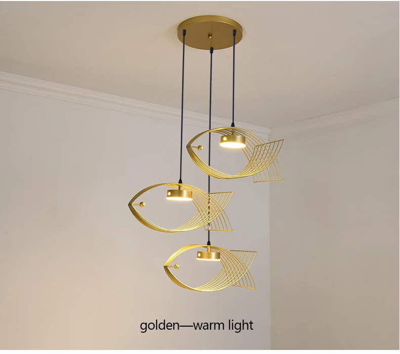 Modern LED Chandeliers For The Kitchen Dining Table Creative Fish Iron Hanging Lights Gold Black White Ceiling Pendant Lamp 2022 entryway chandelier