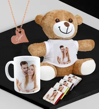

Personalized Photo Plush Teddy Bear Mug If You Would Chocolate and Rose Heart Necklace Set