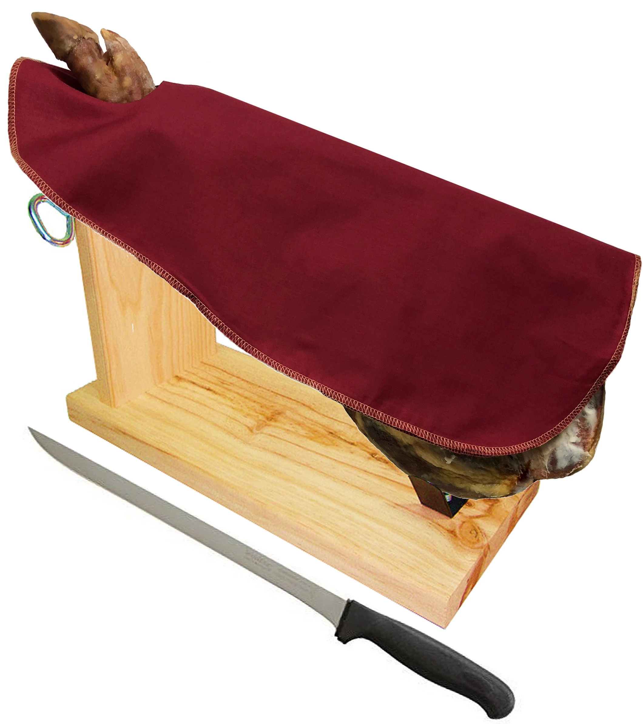 Soporte Jamonero Madera Venecia + Cuchillo Y Afilador Tabla Cortar Jamon  Banqueta Jam Cortador De Jamon