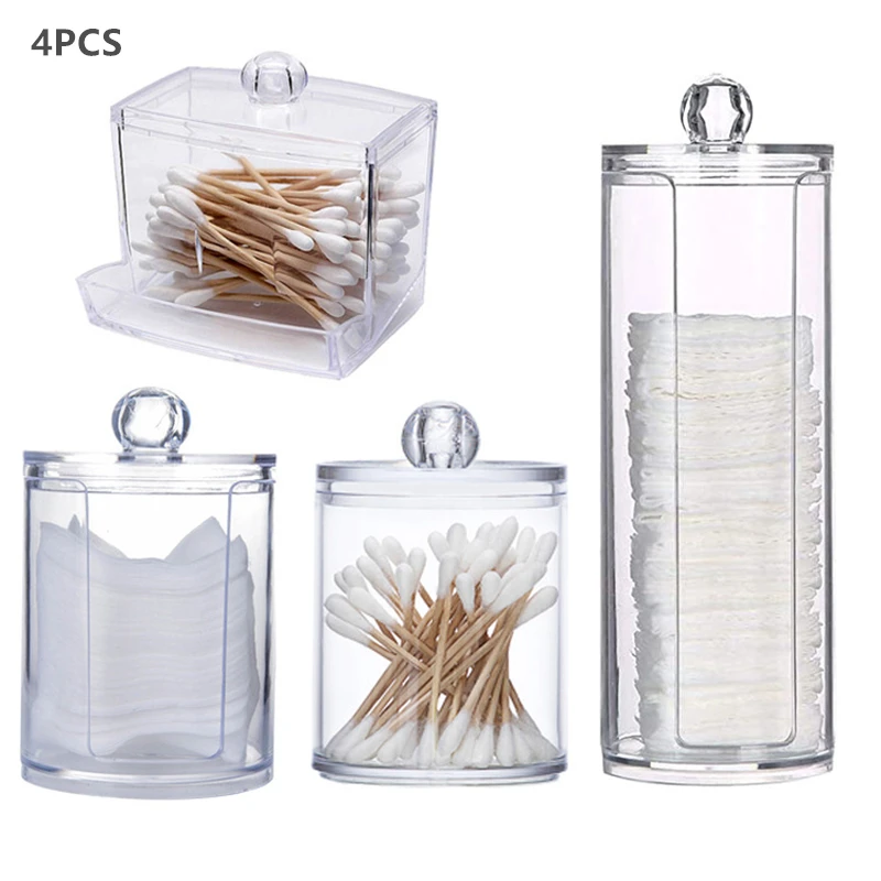 

4Pcs Acrylic Makeup Organizer Cotton Swabs Container Cosmetic Jewelry Storage Jar Transparent Dustproof Hairpin Storage Box