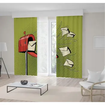 

Curtain Cartoon Pop Art Mailbox Mail Delivery with Flying Letters Comic Style Illustration Print