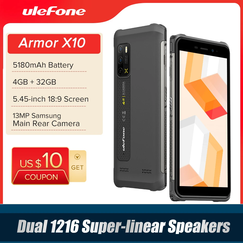 Ulefone Armor X10 Rugged Phone  Global Version Waterproof Smartphone 4GB +32GB 5180mAh telephone 5.45“ Android 11 Phone NFC 13MP best cell phone brand for gaming