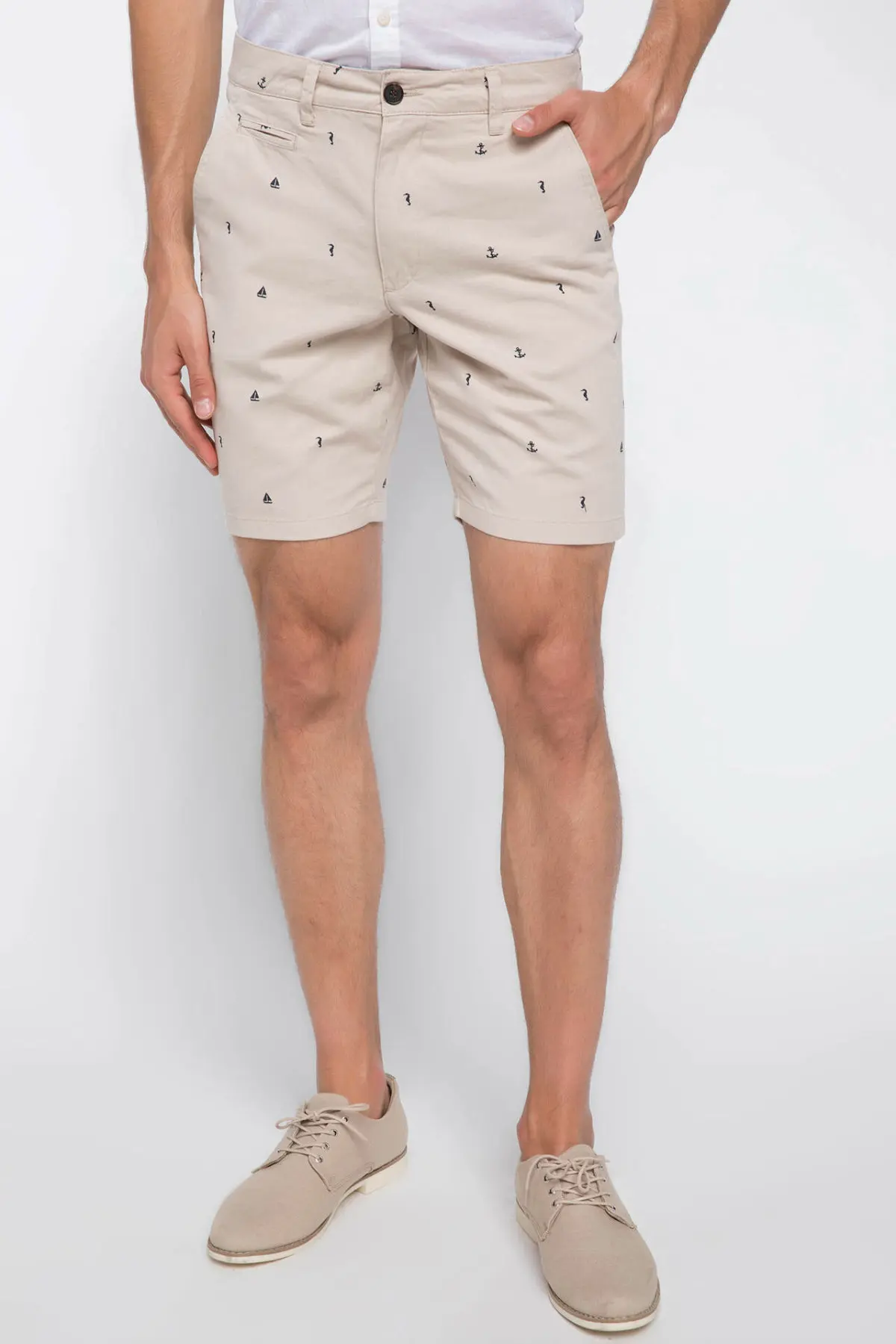 

DeFacto Man Summer Casual Shorts Men Mid-waist Bottom Short Male Beige Prints Shorts Pants-I8218AZ18HS