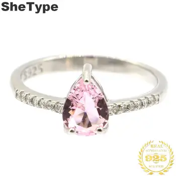 

6x4mm 2019 New Arrival 2.0g Created Pink Kunzite Natural CZ Gift For Girls 925 Solid Sterling Silver Rings