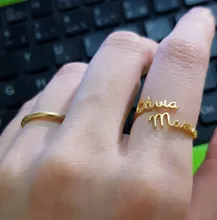 Anillos con nombre de pareja de letras personalizadas, joyería hecha a mano de acero inoxidable, doble nombre personalizados con anillos de boda, regalos de dama de honor