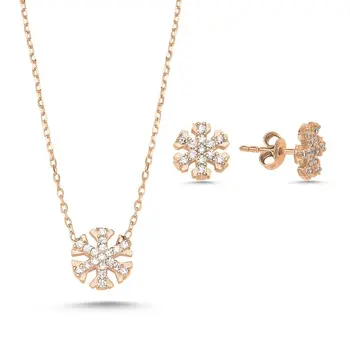 

Angemiel 925 Sterling Silver Zircon Snowflake Set - Rose Gold Plated
