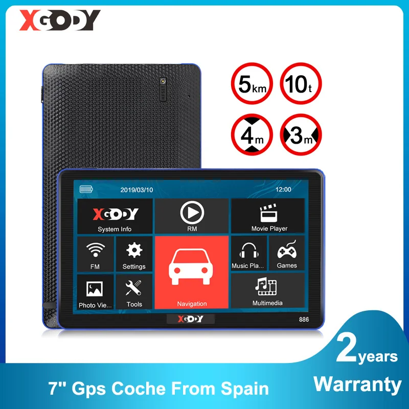 

XGODY 7'' Gps Coche Capacitive Screen 256M+8GB Bluetooth FM Navegador Gps Fast Free Shipping From Spain Warehouse