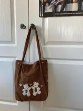 Bolso de hombro de PANA con bordado de ositos de la suerte para mujer, bolsa de lona a rayas, de tela ecológica, bolsas de compras bonitas y suaves