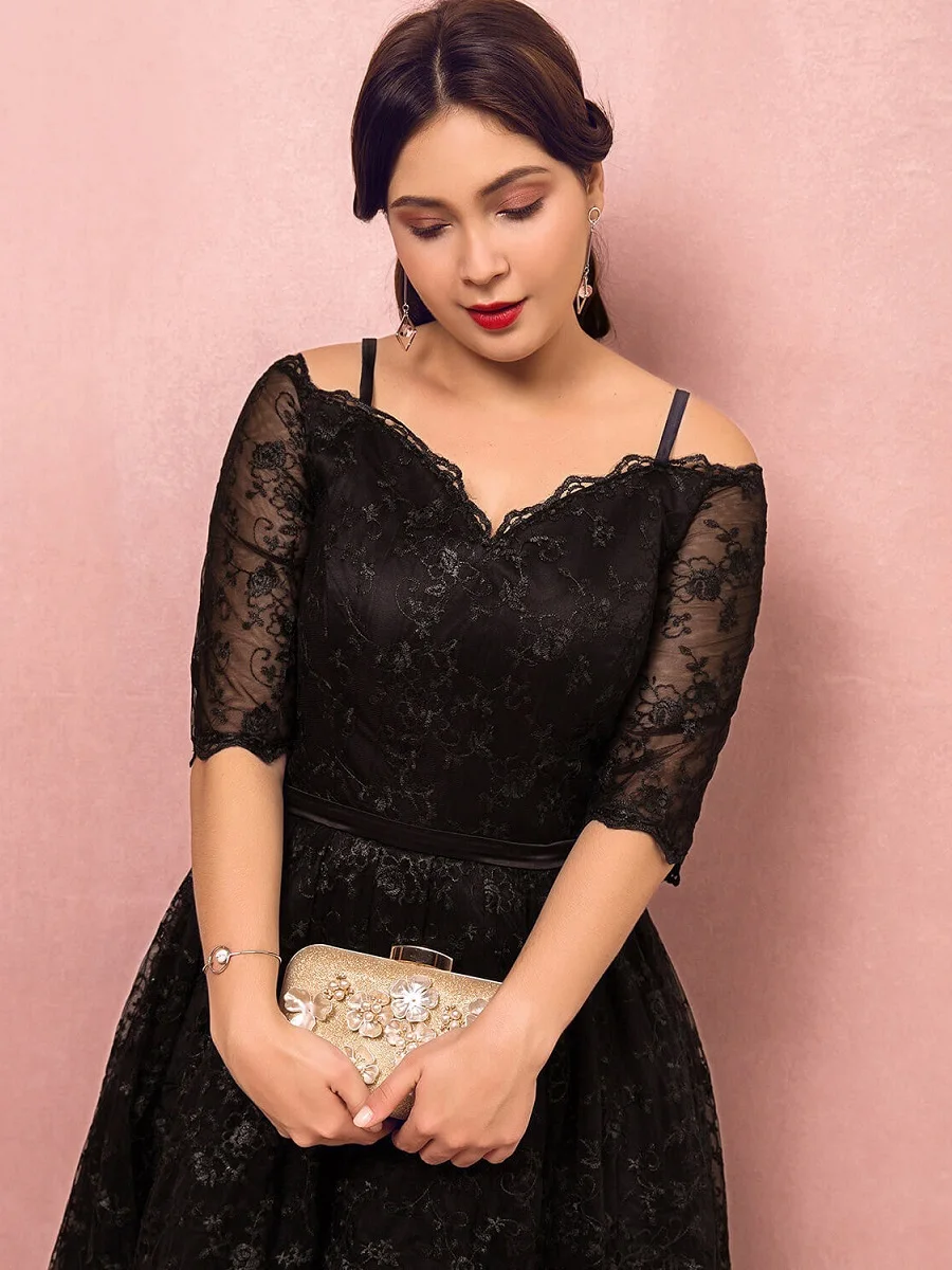 A-Line Off-the-Shoulder Асимметричная органза вечернее/выпускное маленькое черное платье с кружевом