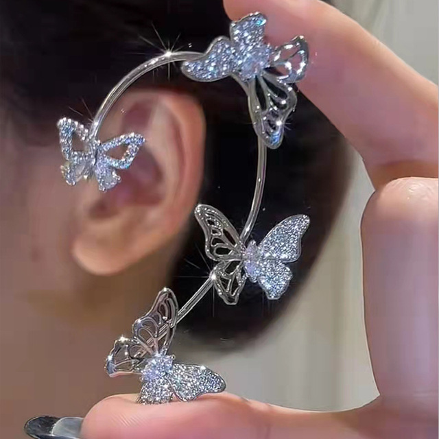 Shiny Zircon Butterfly Earcuff For Women Without Piercing Earrings 2022 Fashion Ear Clip Earrings Bride Wedding Jewelry
