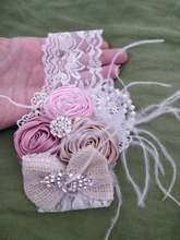 Diadema Vintage de flores para bebé, turbante para niñas, accesorios de fotografía recién nacido, bandas elásticas de encaje para el pelo, accesorios de plumas de perlas