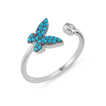 

KUTAYDAN Zirconia Nano Cubic Zirconia Butterfly Adjustable Ring 925 Sterling Silver