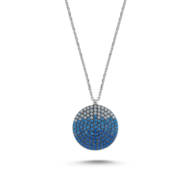 KUTAYDAN Nano Blue Gradation Cubic Zirconia Round Pendant 925 Sterling Silver