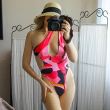 Bañador Sexy de una pieza para mujer, traje de baño estampado, mono de un hombro, Monokini de realce, brasileño, ropa de playa para verano, 2021