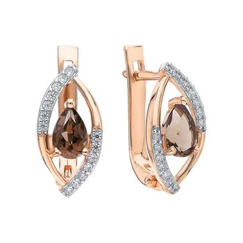 

Gold earrings with раухтопазами and cubic zirconia sunlight sample 585