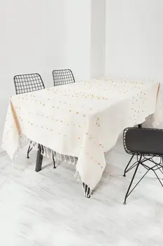 

Hand Woven Pompom Table Cloth 150x240 Cm Cream & Green & Brown