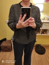 Blusa de oficina de manga larga con cuello de lazo para mujer, camisa negra con estampado de puntos gasa, Tops y blusas para mujer