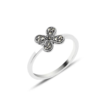 

Silver 925 Sterling Marcasite Cubic Zirconia Flower Ring