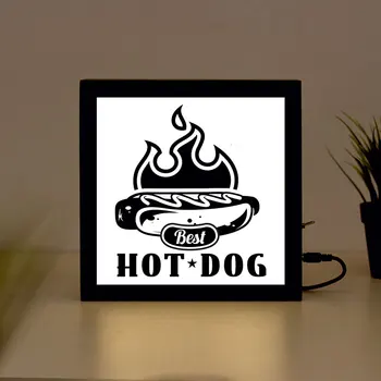 

Hot Dog Handcrafted Wooden Light Box Sign for Home, Restaurant, Coffee Shop Business Signage