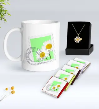 

Personalized Daisy Themed Best Teacher White Mug Chocolate and Is Daisy Necklace Gift Seti-10