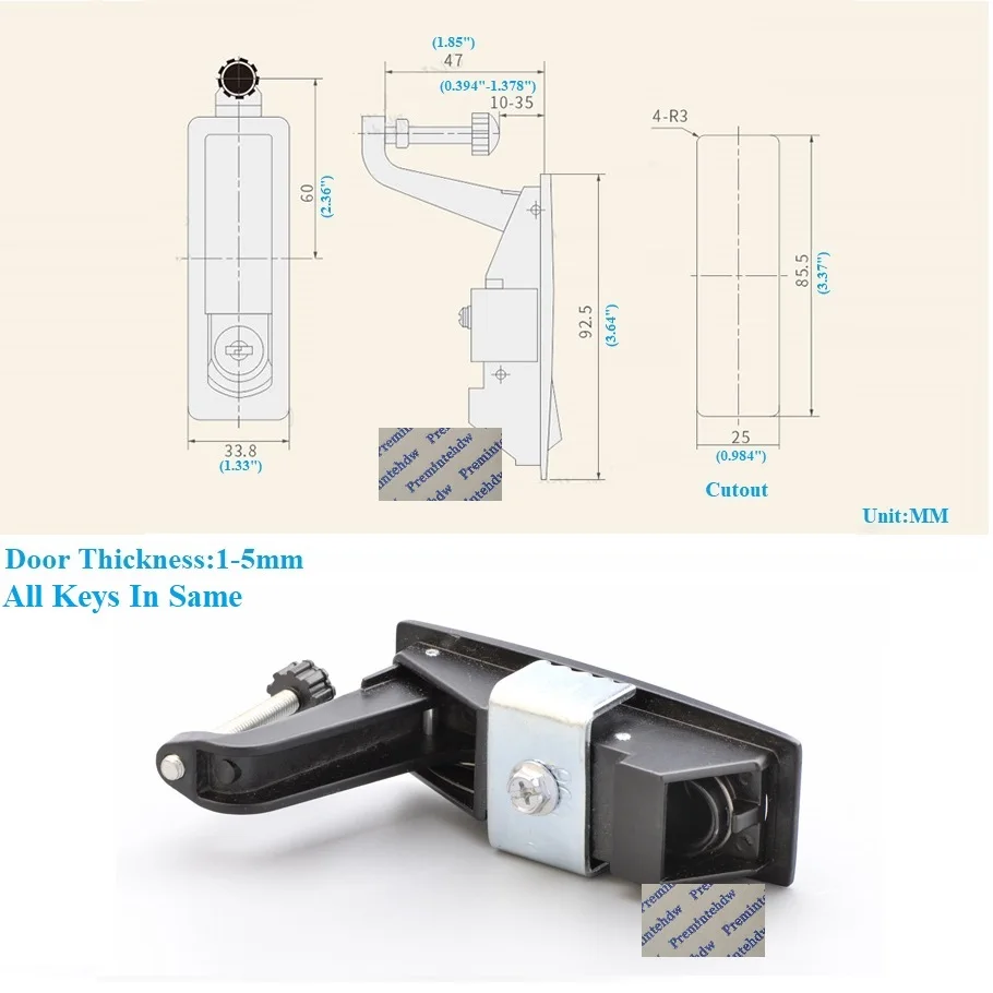 2Pcs Black Silver Flush Mount Lock With Spring Adjustable Latch Handle Industrial Equipment Toolbox Cabinet RV